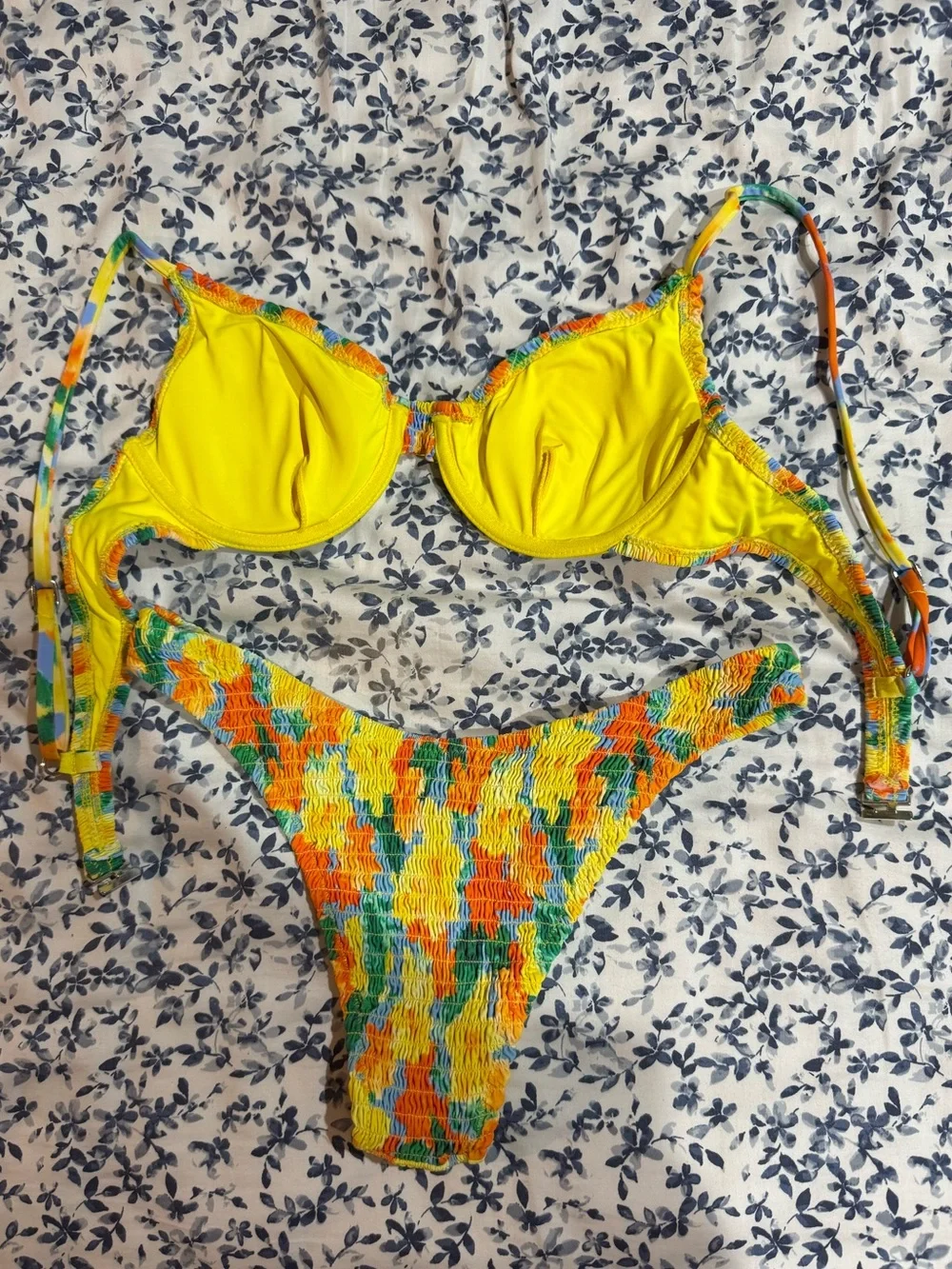 Yellow Multi-Color Smocked Bikini Set - Women’s Two-Piece Swimwear